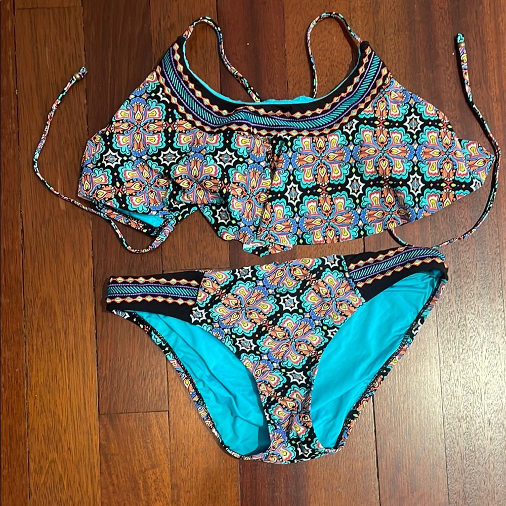Nanette Lepore Blue Bohemian Bikini Set with embroidery size Medium